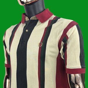 VTG 90s Tommy Hilfiger Vertical Striped Cotton Polo w/ Lion Crest Logo